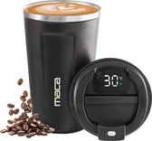 Maca Thermosbeker - Koffiebeker To Go - Met temperatuur meter - 380 ML - Zwart - Koffie en Thee - Travel Mug - RVS