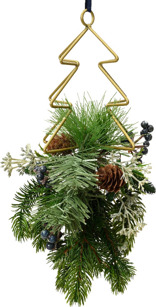 Everlands Kersthanger met dennengroen dia12x26cm / goud