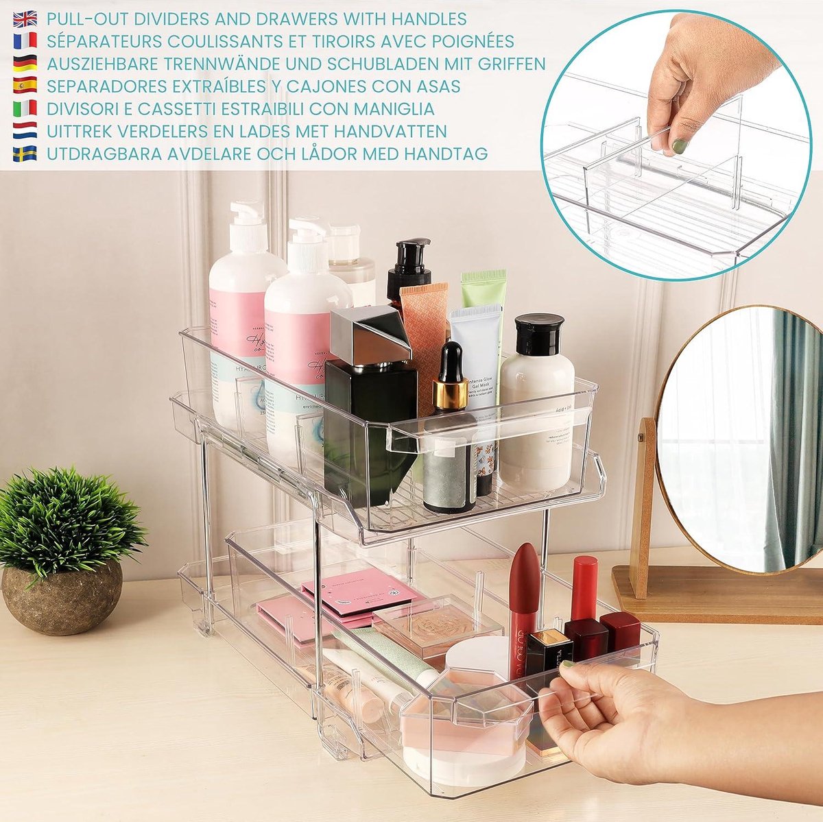 Étagère Salle De Bain 2 Niveaux Acrylique – Organisateur Cosmétique, Shampoing, Comptoir Transparent