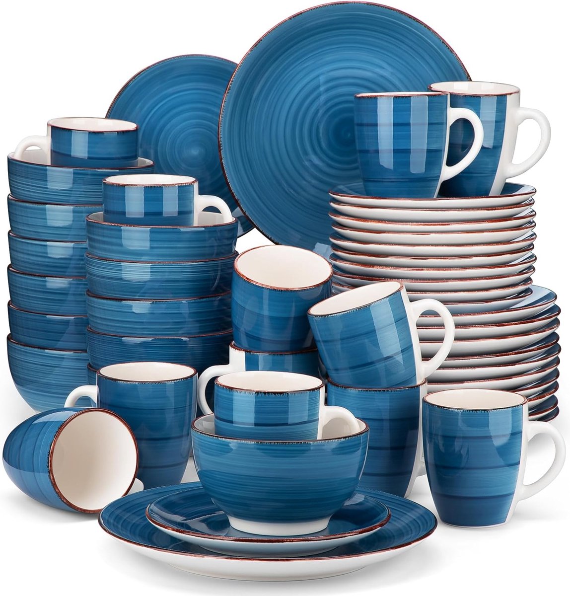 Luxe Serviesset – 48 delig – 12 persoons – Porselein - Bordenset – Dinner platen – Dessertborden - Kommen - Mokken - Blauw