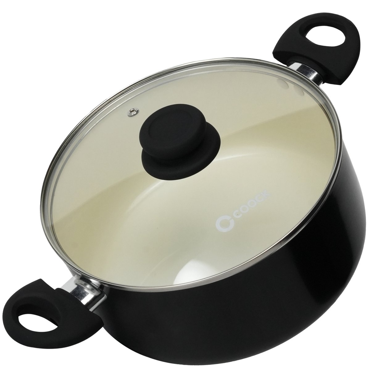 COOCK Kookpan met deksel - 5000ml - Inductie Pan - Speciale Anti-Aanbak Coating - Kookpot met Ergonomische Koudgrepen - Gerecycled Aluminium Kookpotten - Zwart/Wit - Inclusief E-book