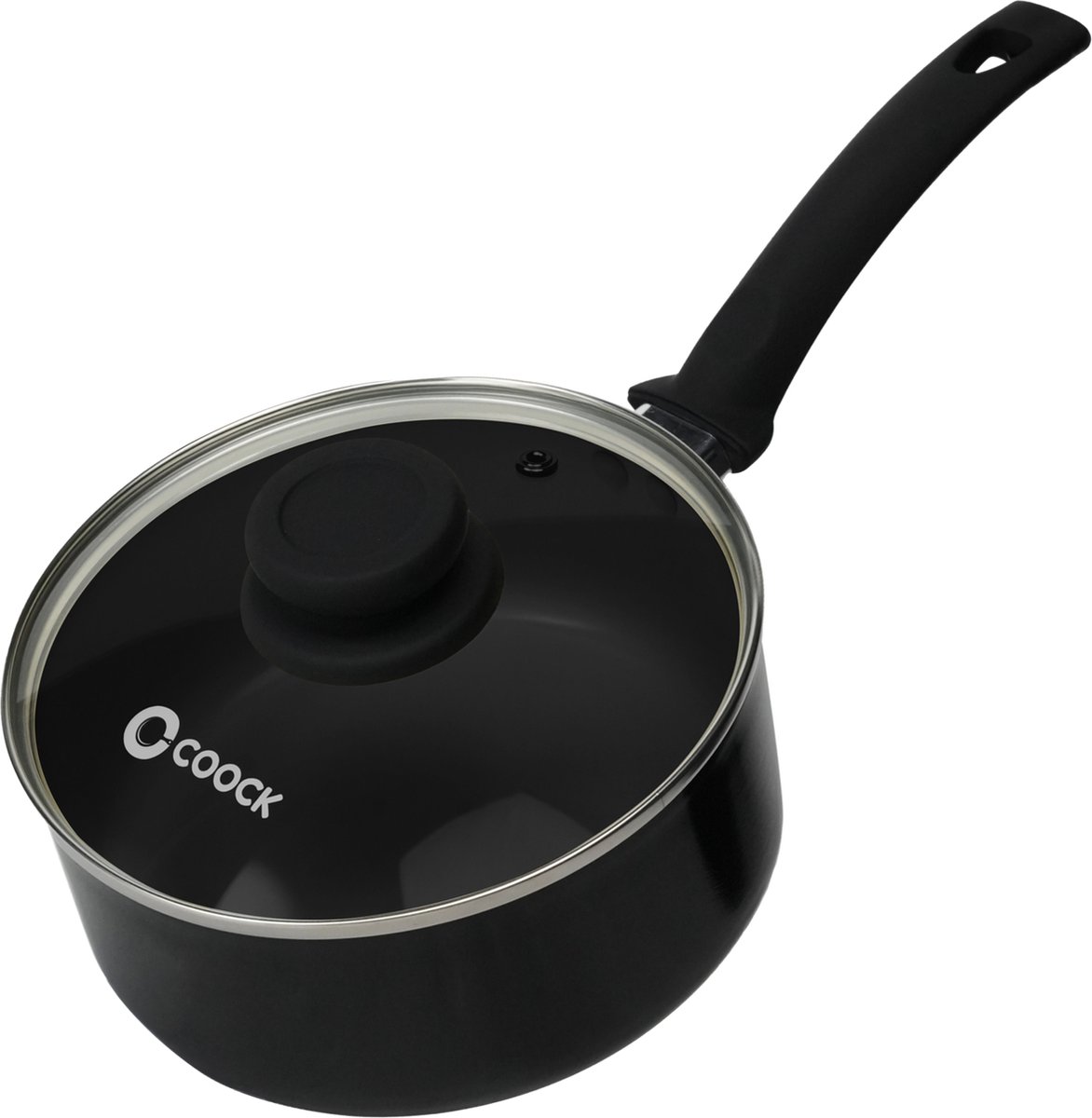 COOCK Steelpan met deksel Inductie - 2500ml - Speciale Anti-Aanbak Coating - Sauspan met Ergonomische Koudgrepen - Gerecycled Aluminium - Zwart - Inclusief E-book