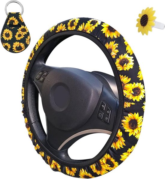 Foto: Zonnebloem stuurhoes afunta leuke en universele stuurhoes sleutelhanger luchtverfrisser houder voor vrouw auto accessoires