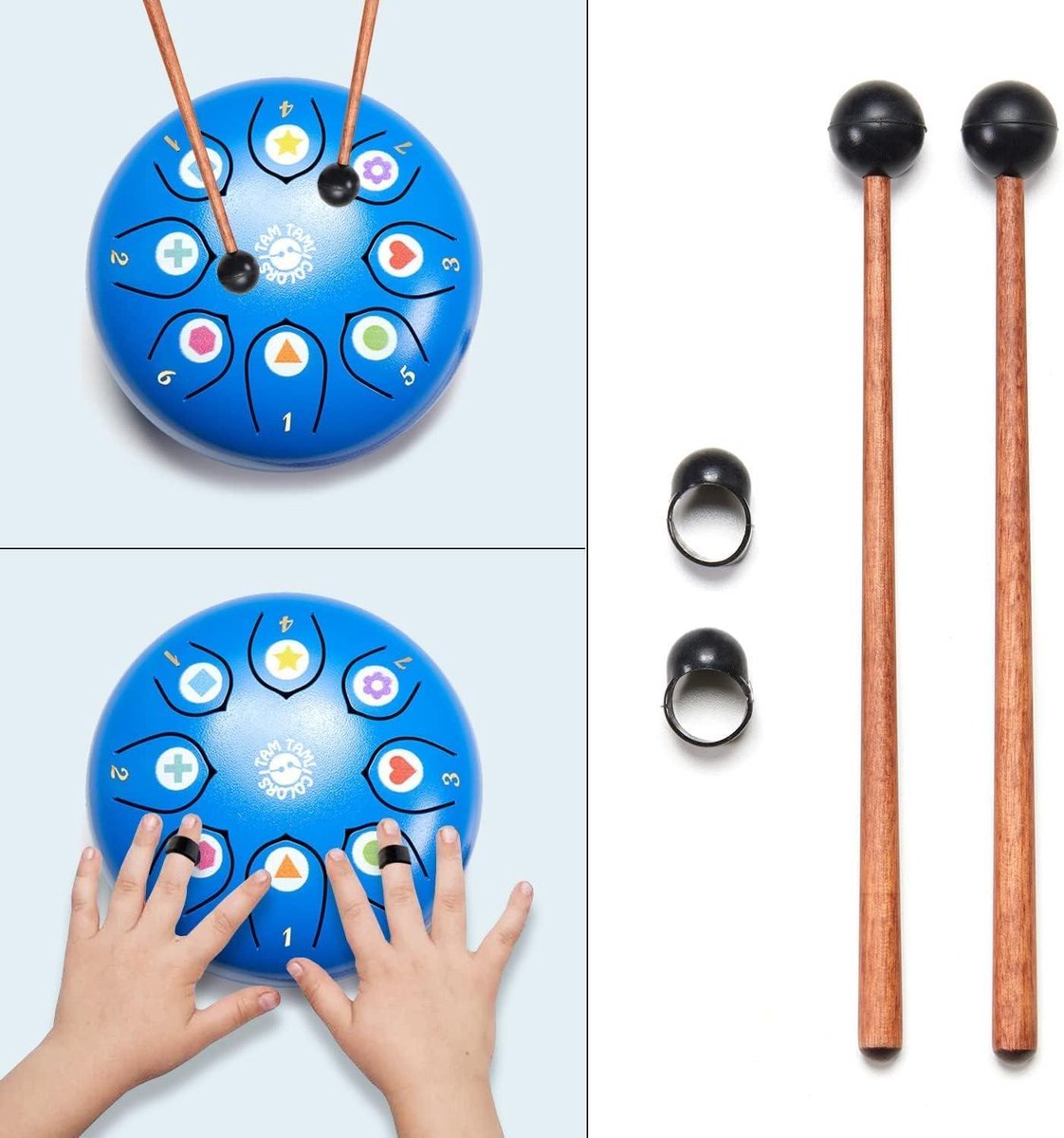 Aedcbaide Zungentrommel Tragbare Mini Trommel 3 Zoll 6 Töne Steel Tongue Drum, A-Dur Klangschale Handpan Instrument mit Schlägeln für Kinder Meditation Yoga Klangheilung Garten Weihnachten (Blau
