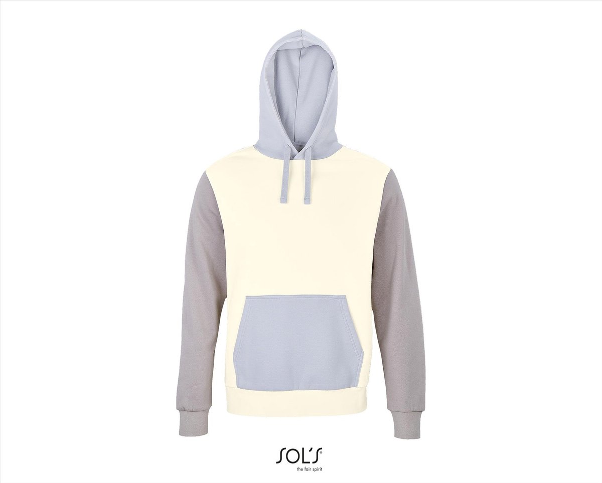 SOL'S Unisex Collins Hooded Sweatshirt L03818 - Natural/Creamy Blue/Light Grey (Solid) - 3XL