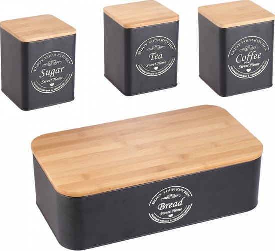 Herzberg 4-Delige Brooddozenset lunchbox broodtrommel met Bussen - Mat Zwart