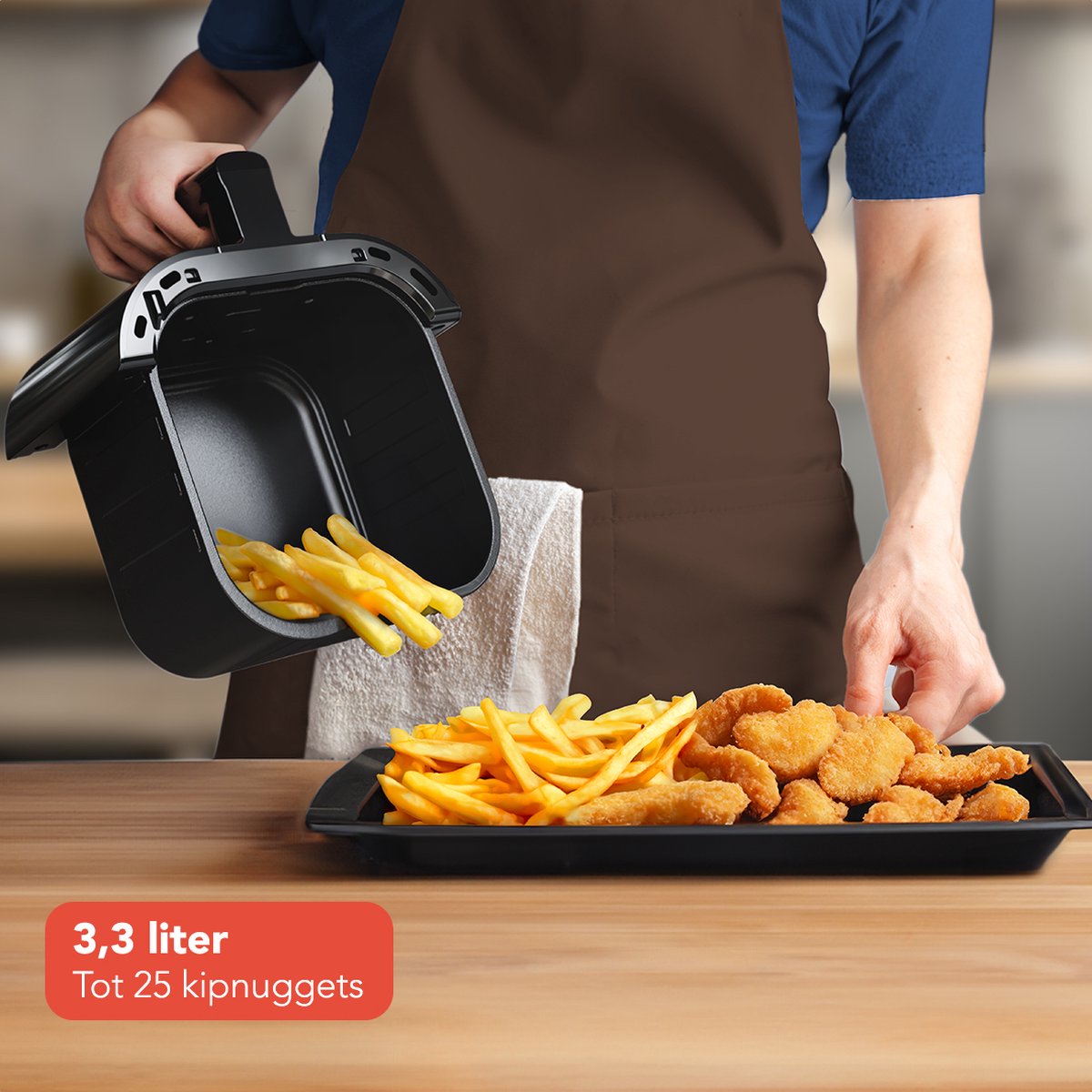 KitchenBrothers Mini Airfryer - 3,3 Liter - 1400W - PFAS-Vrij - 50ºC tot 200ºC - Kleine Heteluchtfriteuse voor 1, 2 en 3 Personen - 10 Kookprogramma's - Zwart — afbeelding 5