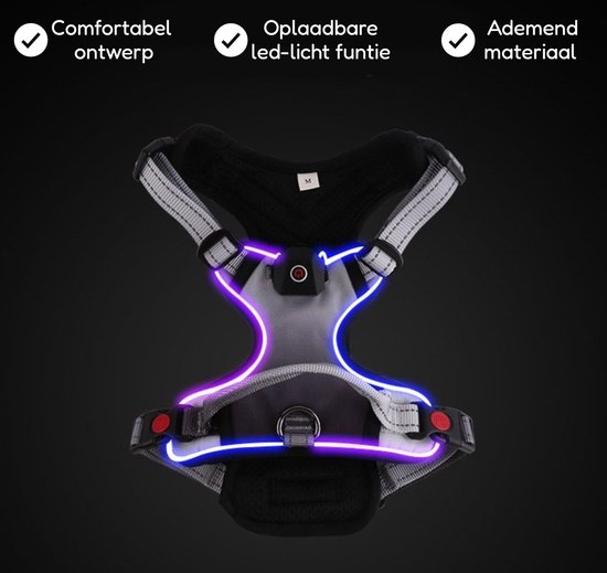 Harnais pour chien Premium Pets - Harnais pour chien Y - Harnais pour chien - Harnais pour chien anti-traction - LED lumineuse - Réfléchissant - S