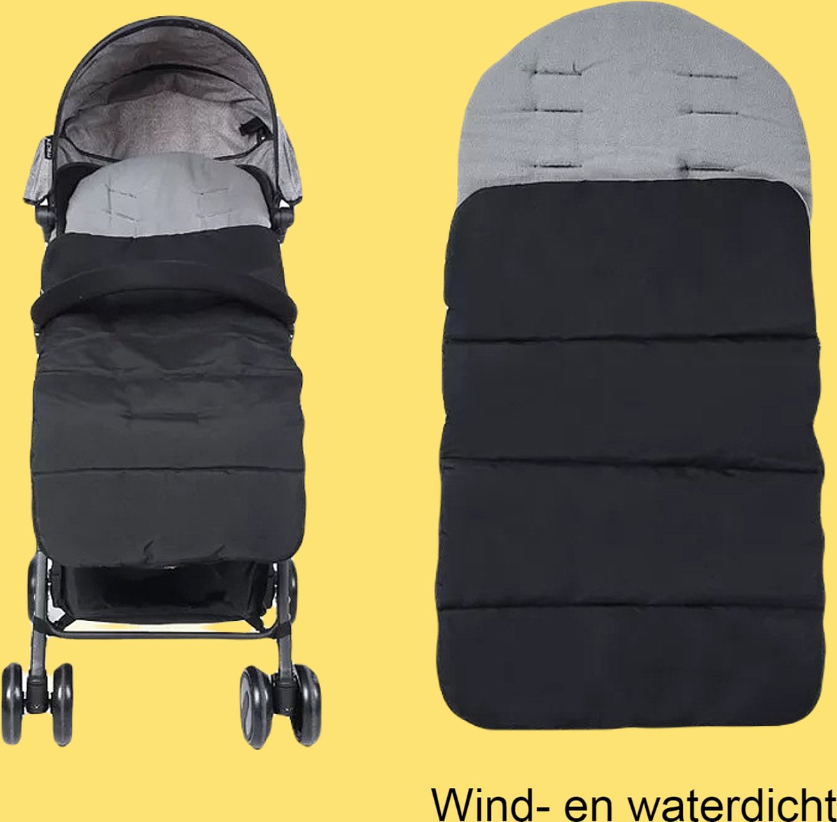 Allernieuwste.nl® Winterwarme Voetenzak voor Buggy en Kinderwagen - Universele Slaapzak Grijs/Zwart – foto 3