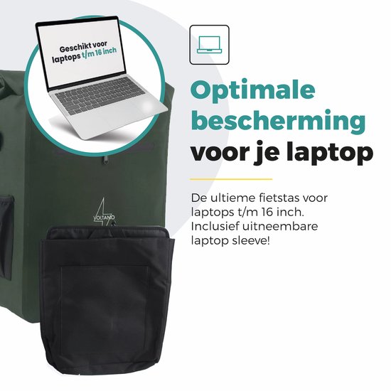 Voltano Luxe E-bike Fietstas / Rugtas - Olijf Groen - 28L - 100% Waterdicht - Gratis Schouderband -Met Groot Laptop Vak van Voltano — afbeelding 5