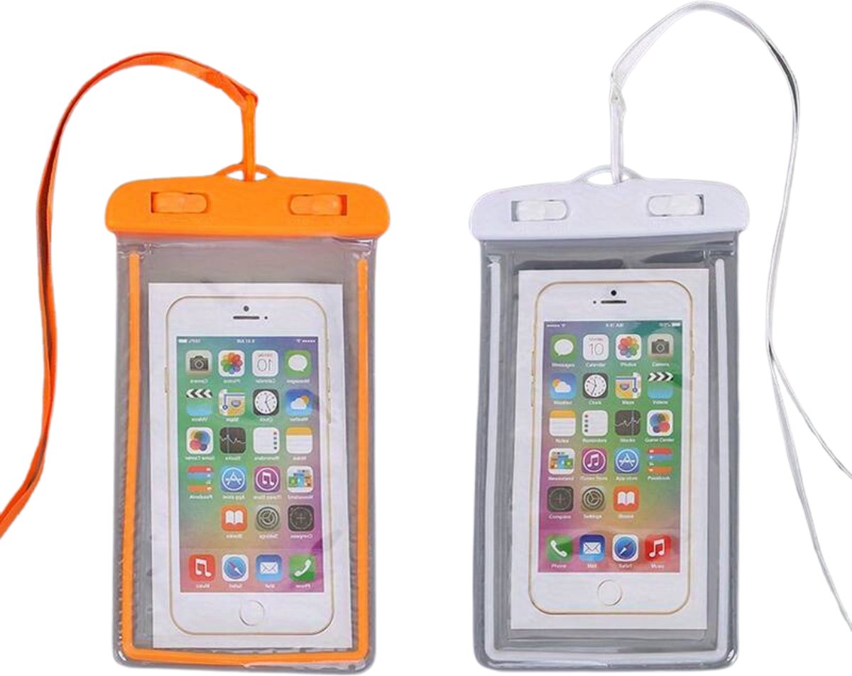 Nivard Waterdichte Telefoonhoesjes - Waterdicht Telefoonzakje - Waterproof Festival Opbergtasje - Documententasje - Waterbestendig - Wit & Oranje