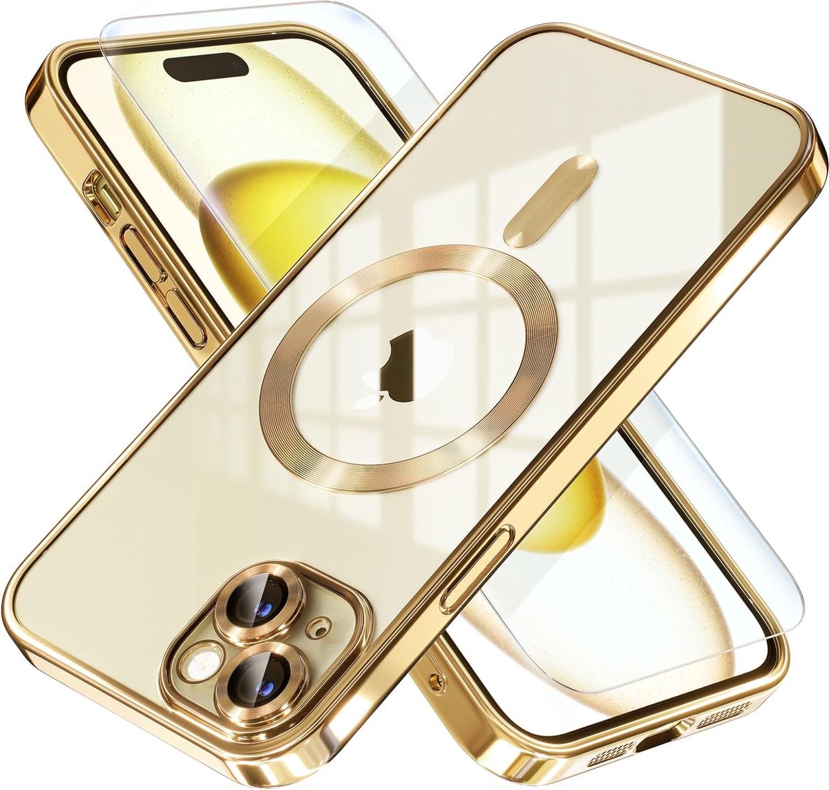 BixB hoesje met screenprotector geschikt voor iPhone 16 MagSafe siliconen Backcover - Goud