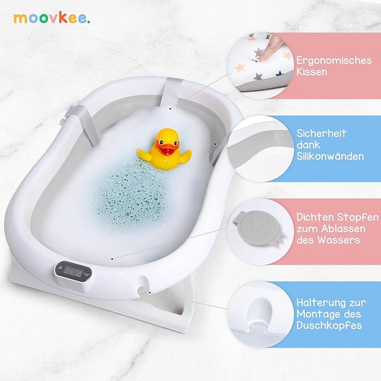 Inklapbaar Babybad met Frame en Thermometer - Veilige Badervaring voor Pasgeborenen van Merkloos — afbeelding 4