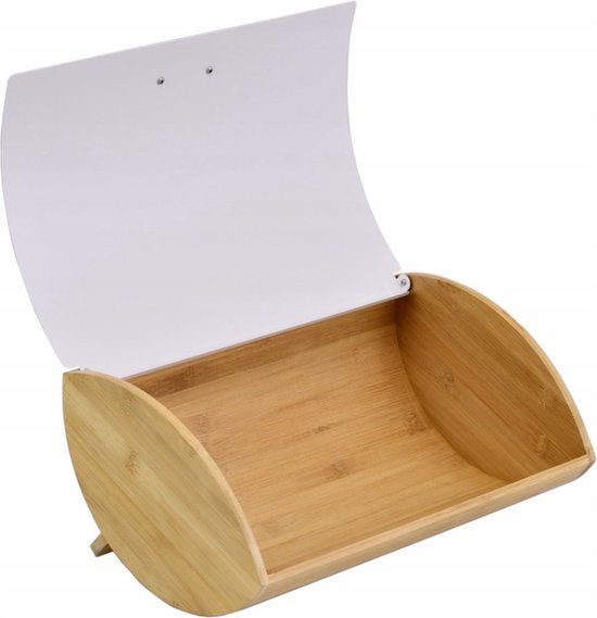 Jongeneel Verpakkingen. Broodtrommel metaal 32x21x16 cm wit met bamboe deksel