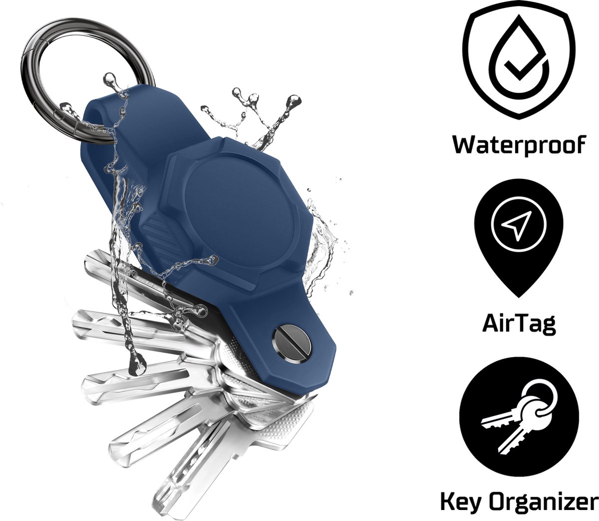Waterdichte AirTag Sleutel Organizer - AirTag Sleutelhanger – AirTag Houder - Sleutelhouder - Blauw