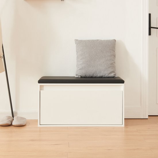 en.casa] Opbergbank Degerfors schoenenkast met lade 80x39x45 cm met zitkussen ladekast wit en zwart