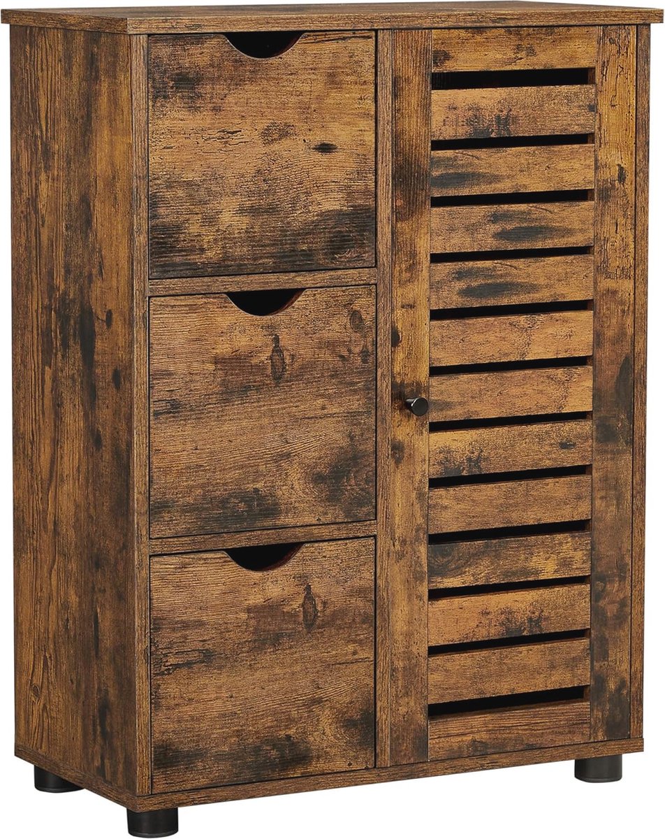 Goedkoopste Badkamermeubel met 3 lades en verstelbare planken - Vintage Bruin Opbergkast