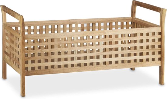 Zitbank met Opbergruimte - Houten Kistbank met Linnen Bekleding - 2-zits Meubel voor Keuken, Gang of Slaapkamer - Natuurlijk Wit