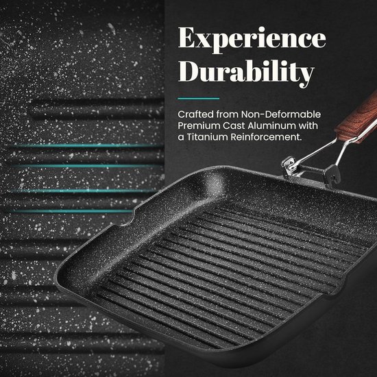 Milieuvriendelijke Titanium Grillpan voor Inductie - 34 x 24 cm met Antiaanbaklaag van Merkloos	 — afbeelding 4