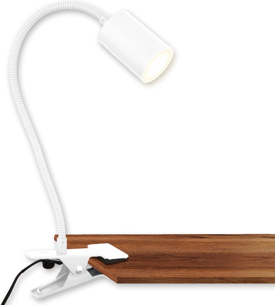 B.K.Licht - Bureaulamp met snoerschakelaar - klemlamp - warm witte lichtkleur - draaibaarleeslamp - 40x10x6,5 cm - wit