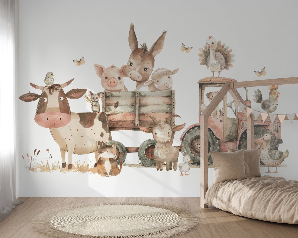 Designed4Kids - Boerderij Behang Kinderkamer - Boerderijdieren - 350 breed x 260 hoog