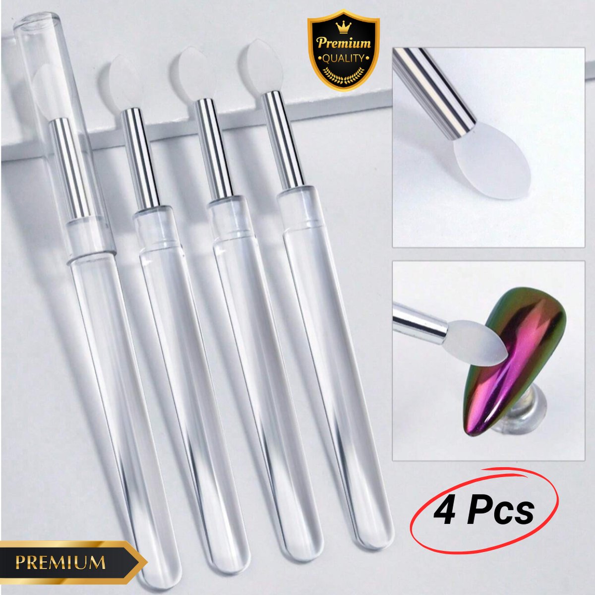 Goedkoopste GUAPÀ® Holografische Spiegel Poeder Penseel Nagels | Chrome Mails | Holografische Nagels | Nail Art | Gellar | BIAB | Nagel Penseel | 4 Pcs Siliconen Spiegel Chrome Kwastjes