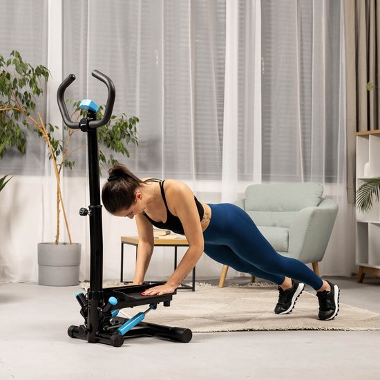 Hop-Sport Stepper mit Haltegriffen, Blau - Kompakter Swing Stepper für Zuhause, Fitnessgerät mit LCD-Display und Expandern, Nordic Walking Training, Max. Belastung 100 kg Hop-Sport Stepper mit Haltegriffen, Blau - Kompakter Swing Stepper für Zuhause, Fitnessgerät mit LCD-Display und Expandern, Nordic Walking Training, Max. Belastung 100 kg
