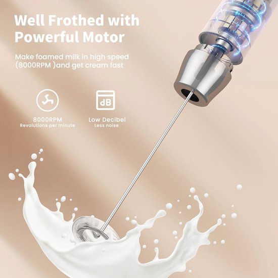 Maestri House Oplaadbare Melkopschuimer, Draagbare Elektrische Melkopschuimer, Waterdichte schuimmaker voor Koffie, Latten, Matcha, Cappuccino, Warme Chocolademelk, LunaFro NS