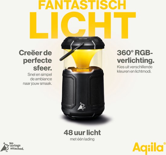 Aqiila Soundbird, 3-in-1 dimbare camping lantaarn, bluetooth speaker en Powerbank, 2x10W, 360° RGB LED lamp, 10000mAh, 1x USB-C, 1x USB-A, multifunctionele campinglamp, IPX5 waterdicht van Aqiila — afbeelding 4