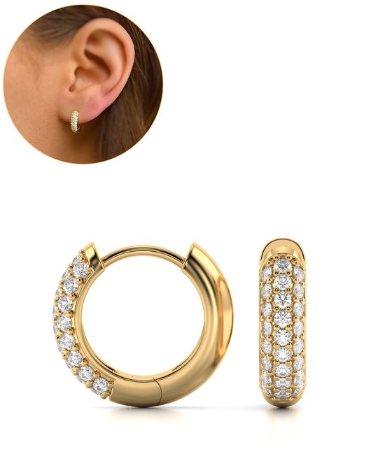 Boucles d'oreilles Semyco ® - Boucles d'oreilles femme Double Or 14 carats - Boucles d'oreilles clous dorées 13 mm - Cadeau pour femme - Spica