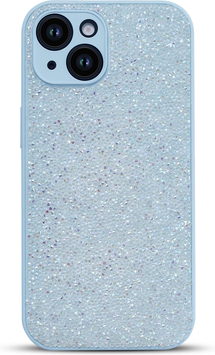 Casemania Hoesje Geschikt voor Apple iPhone 14 - Blauw - Diamant Glitter Back Cover