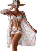 Ensemble de plage 3 pièces imprimé coloré – Bikini - Shorts - Kimono - Haut