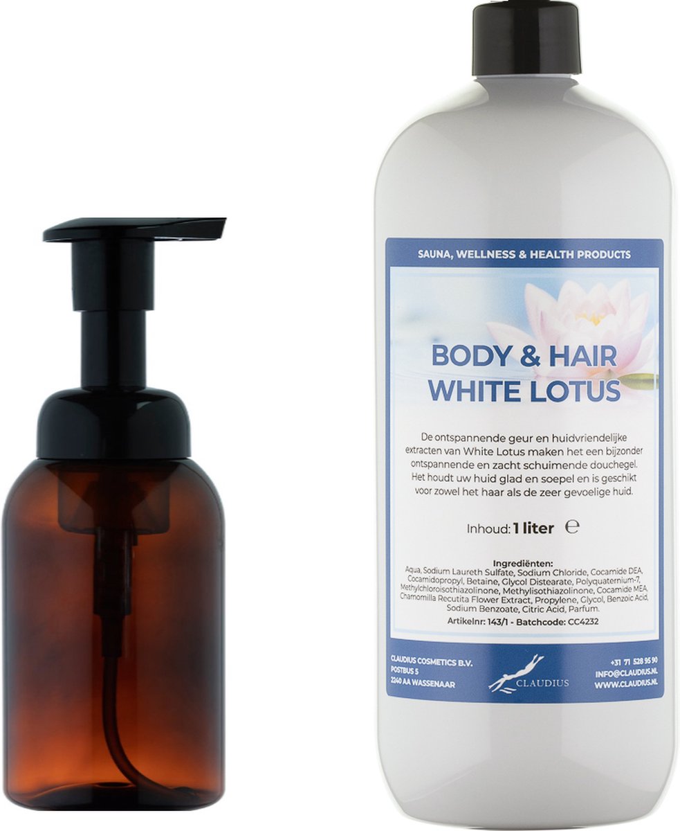 Goedkoopste Zeepdispenser 300 ml amber bruin hervulbaar 1 liter Body & Hair White Lotus navulling