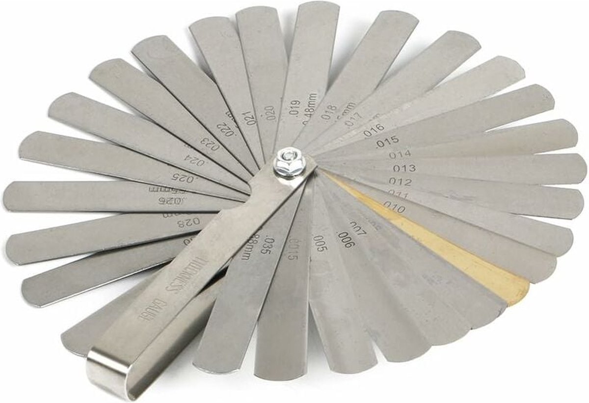 Voelermaat - 32 bladen - Voelermaatset - 0.0015-0.035 inch - RVS - zilver - dubbel gemarkeerd metrisch/imperiaal - voor het meten van de spleetbreedte of dikte