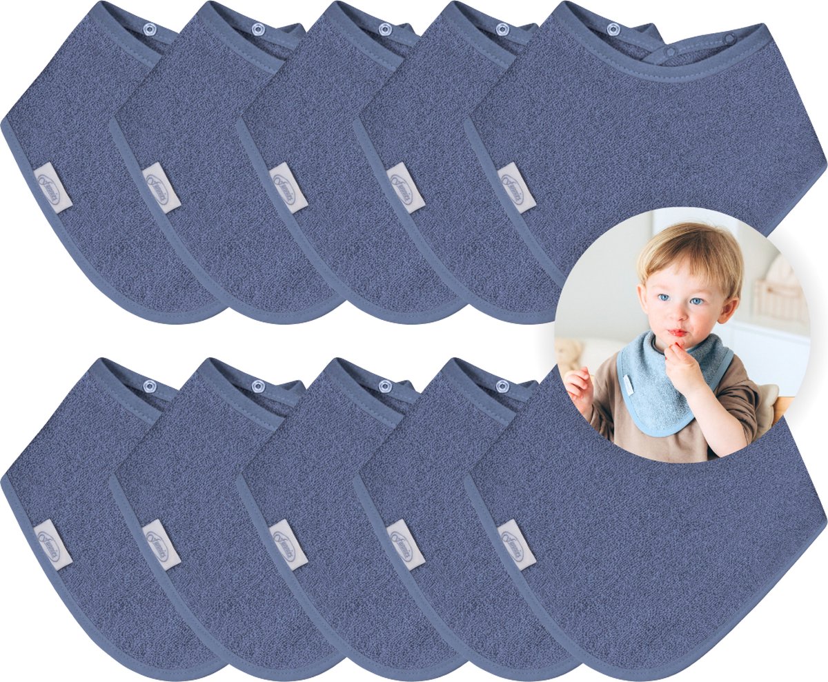 Goedkoopste Funnies Bandana Slabbetjes 10 Stuks Silk Blue - Set van 10 Zachte Slabbetjes - Kwijldoekjes - Spuugdoekjes - Gemaakt van 100 Katoenen Badstof - Absorberend, Zacht en Makkelijk Wasbaar - Ideaal voor Baby’s bij Voeden, Kwijlen en Spugen