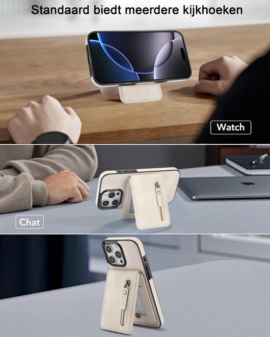 BaiFu Wallet Case Voor IPhone 16e | Leren Hoesje Met Kaarthouder & Kickstand | Magnetische Sluiting | 6 Kaartsleuven