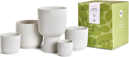 Elho Vibes Fold Round Giftset - Pots de Fleurs Intérieur - Plastique 100% Recyclé - Lot de 5 - Ø 7, 9, 11, 14 & 14 cm - Blanc soie