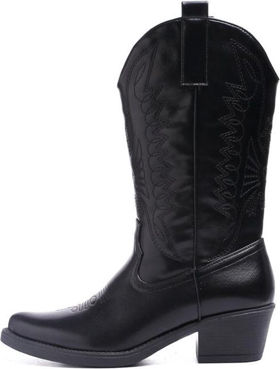 SmileFavorites® Dames Cowboylaarzen met Hak - Imitatieleer - Zwart - Maat 38