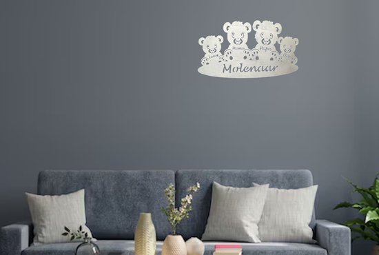 Gepersonaliseerde houten beren familie - geboorte - kraam cadeau - naambord - 38x21cm - Zilver van Little Stars Gifts — afbeelding 2