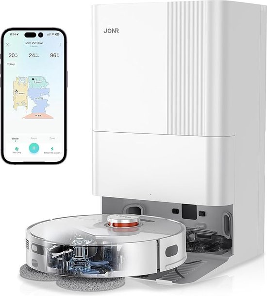 Foto: Dalmo bx5 robotstofzuiger met dweilfunctie tijdschema 3000pa zuigkracht automatisch opladen lasernavigatie app afstandsbediening 59db zwart