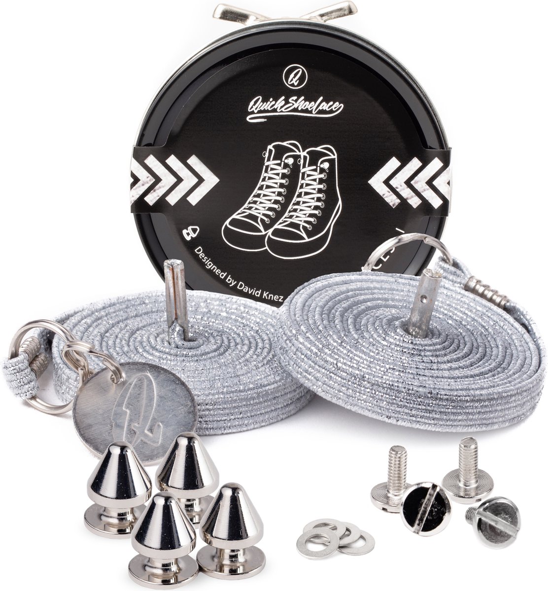 Quick shoelaces - Met één hand veters strikken - Casual Pure Silver - Schoenveter met fixatie spikes - Zilver