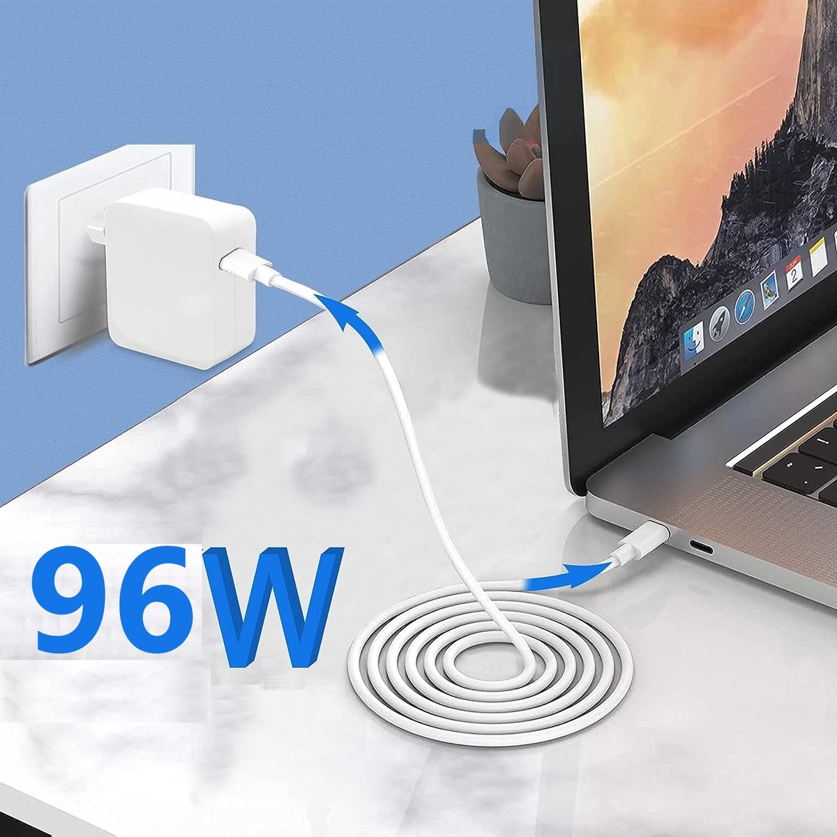 96W Snellader Kabel voor MacBook Pro 16/15/14/13, MacBook Air 13/15, Retina 12, Mac Studio, Mac Pro - Afbeelding 2