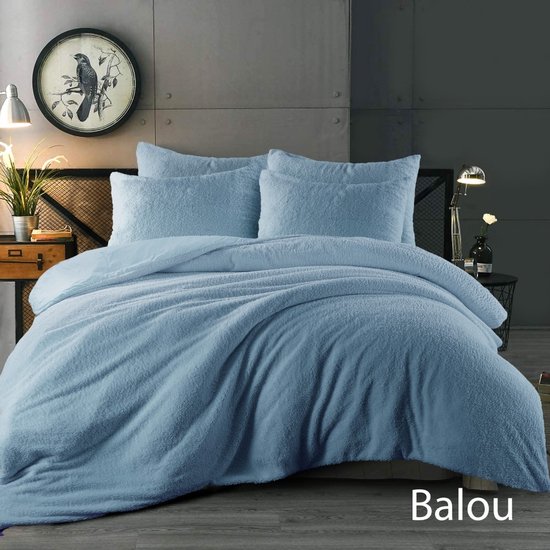 Teddy fleece dekbedovertrek onderkant microvezel - blauw - lits-jumeaux - 240x220 + 2 st 60x70cm van Présence. — afbeelding 4