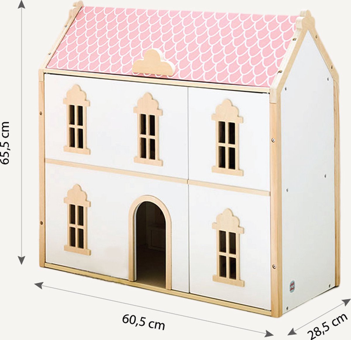 Petite Amélie Houten Poppenhuis Wit & Roze - Victoriaans Poppenhuis - Drie Verdiepingen vol Victoriaanse Charme - Voorzijde en Dak Openen voor Interactief en Creatief Speelplezier — afbeelding 7