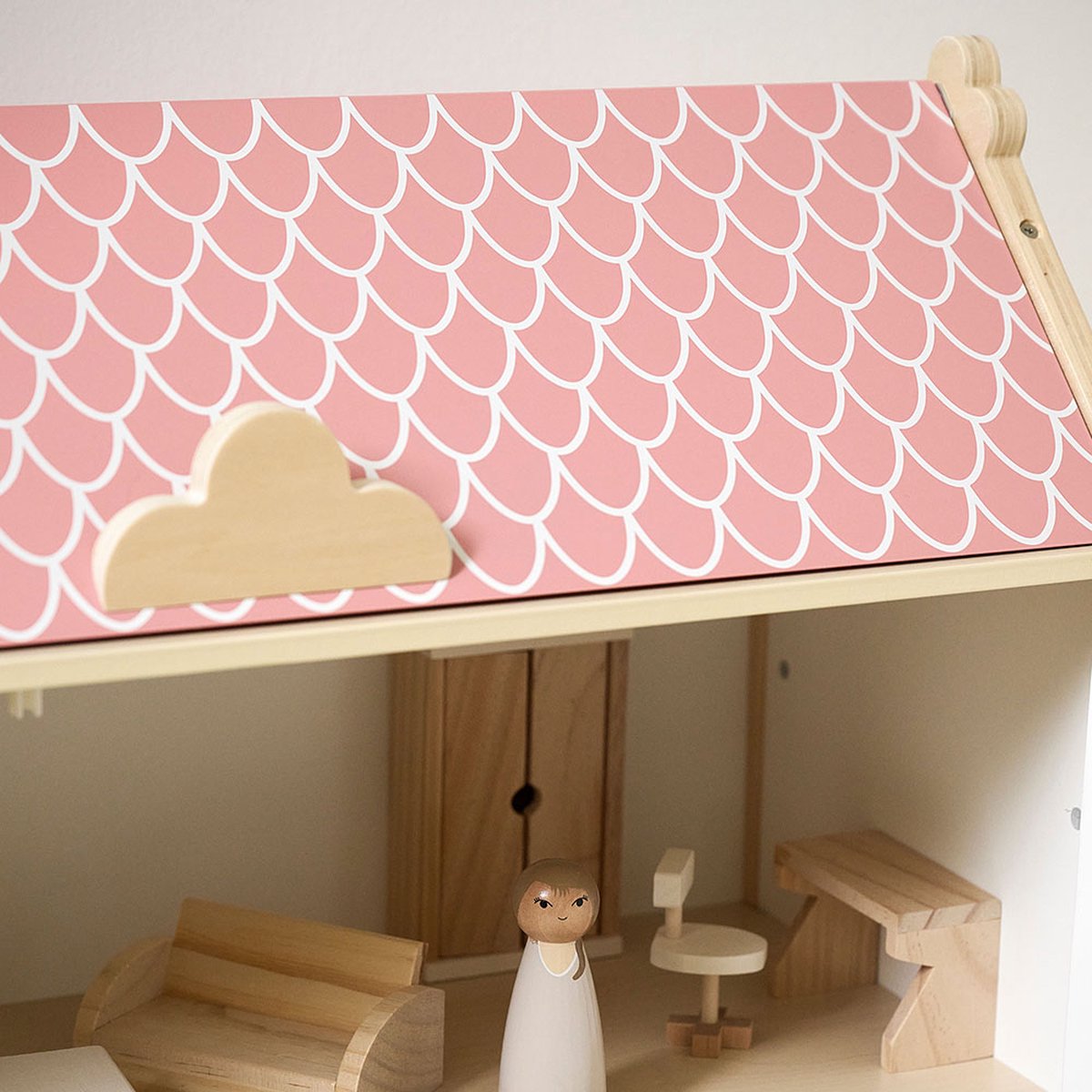 Petite Amélie Houten Poppenhuis Wit & Roze - Victoriaans Poppenhuis - Drie Verdiepingen vol Victoriaanse Charme - Voorzijde en Dak Openen voor Interactief en Creatief Speelplezier — afbeelding 2