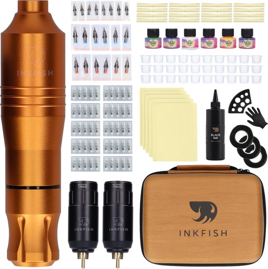 Inkfish® XXL Tattoo Machine Draadloos Starter Set – Complete Tattoo Pen ...