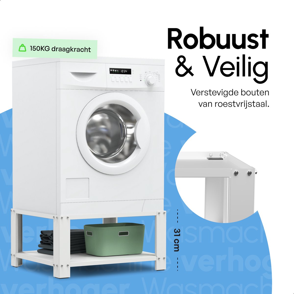 Bodo® - Wasmachine Verhoger - Kast - Ombouw met Plank - Wit - 63x54x31cm — afbeelding 5