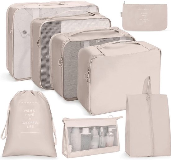 Compressie verpakking kubussen voor koffers, 9 stuks uitbreidbare koffer organizer, lichtgewicht reisbagage organisator verpakking zakken opbergzakken reizen essentials tas, B-grijs