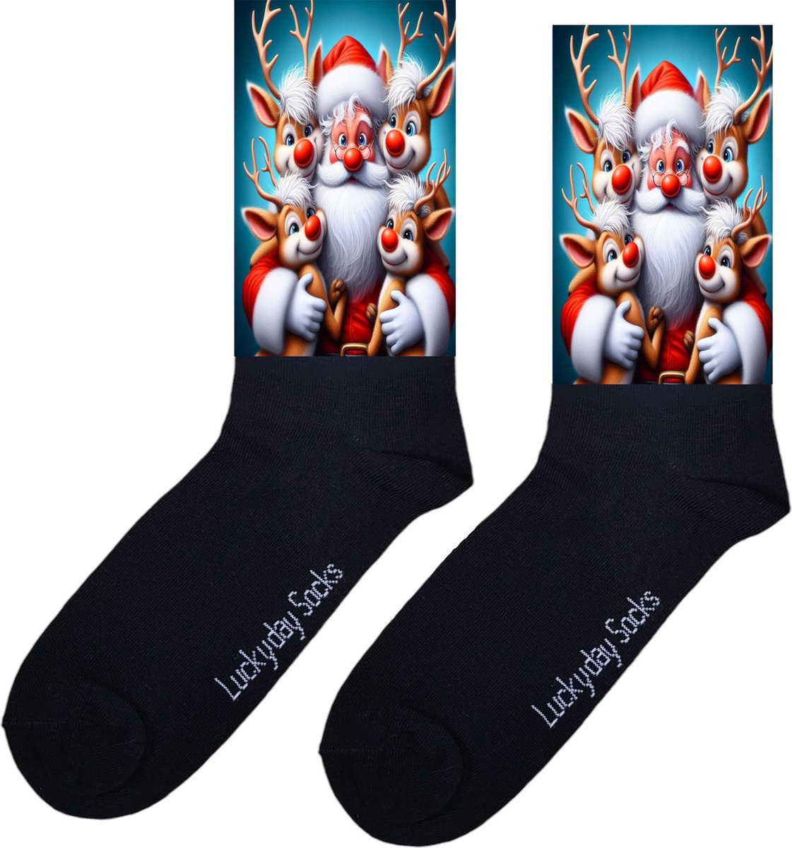 Kerstsokken - Kerstcadeau - Kerstman rendieren sokken - December Kado - Grappige sokken - Leuke sokken - Vrolijke sokken - Kerst Cadeau sokken - LuckyDay Socks - Sokken waar je vrolijk van wordt - Maat 37-44
