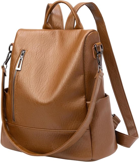 Rugzak - Dames - karamelkleur - leer - Schooltas - 33*16*35cm - Grote - zacht